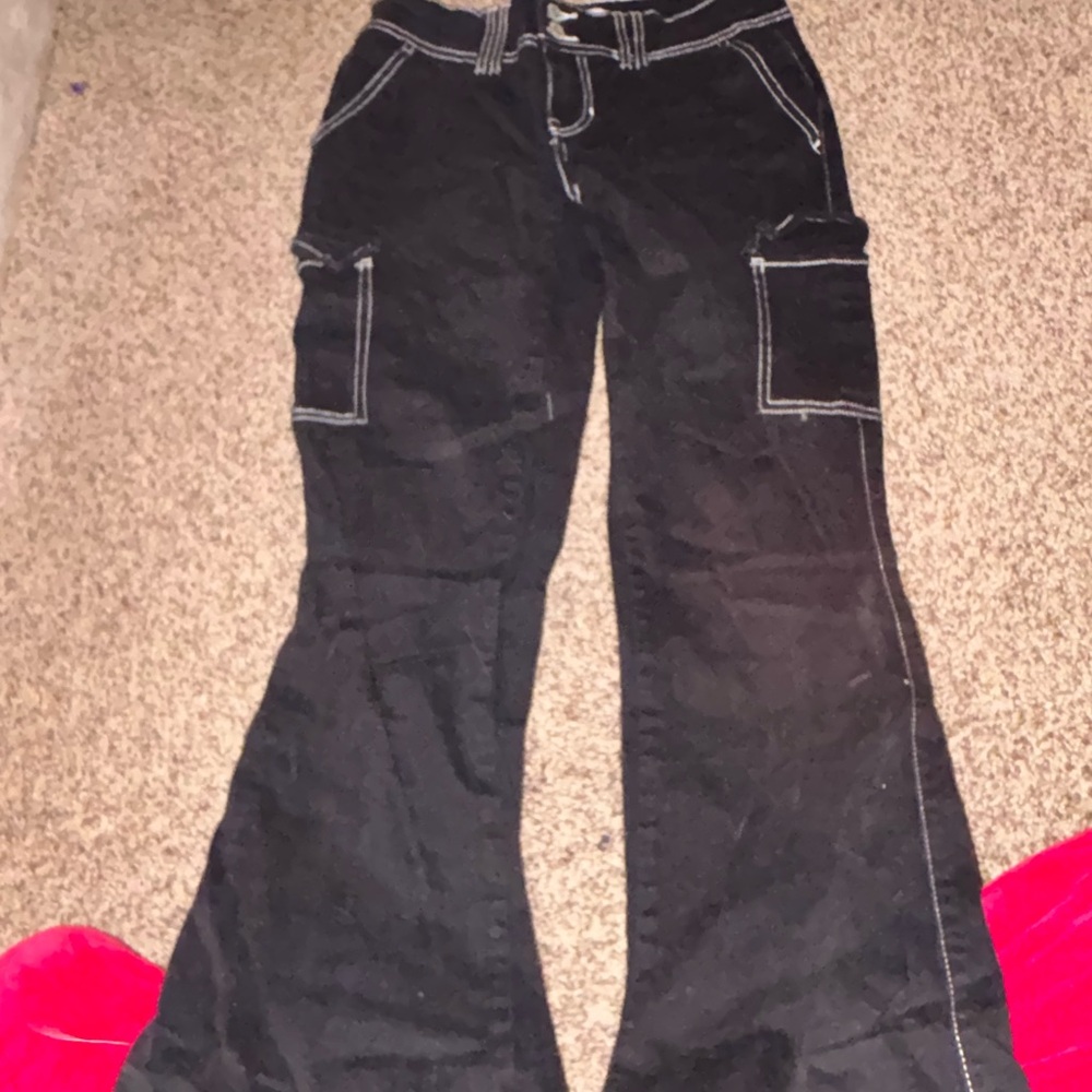 YMI Black Wide Leg Jeans with Contrast Stitching